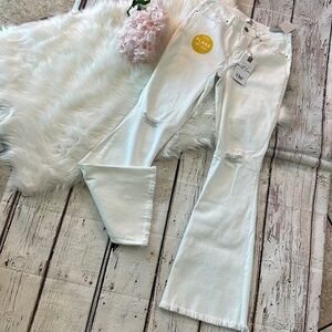 YMI  White Women's Casual  Flare Leg Jeans Raw Hem Bell Bottom Denim Pants